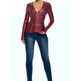 Front Lace Up Detail Long Sleeve Jacket - Chic4Chicas