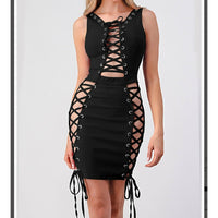 Lace Up Cut Out Sides Stretch BodyCon Dress - Chic4Chicas