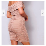 Off Shoulder Ruched Midi Dress - Chic4Chicas