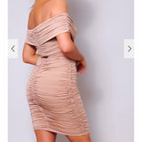 Off Shoulder Ruched Midi Dress - Chic4Chicas