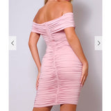 Off Shoulder Ruched Midi Dress - Chic4Chicas