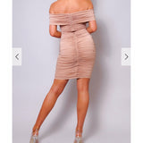 Off Shoulder Ruched Midi Dress - Chic4Chicas