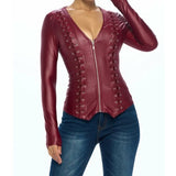 Front Lace Up Detail Long Sleeve Jacket - Chic4Chicas