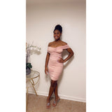 Off Shoulder Ruched Midi Dress - Chic4Chicas