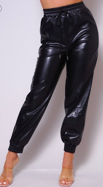 Pleather Jogger Pants - Chic4Chicas